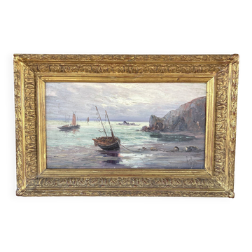 Old marine painting – Oil on panel signed Léo Spanoghe