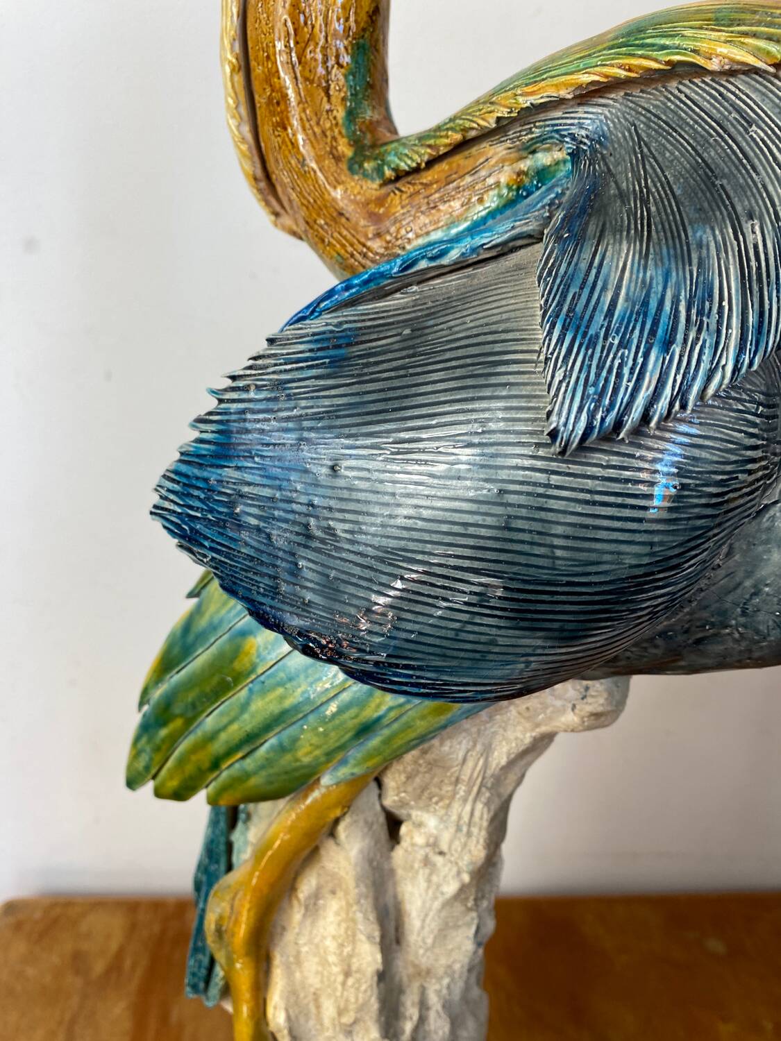Large ceramic wading bird signed Thimo