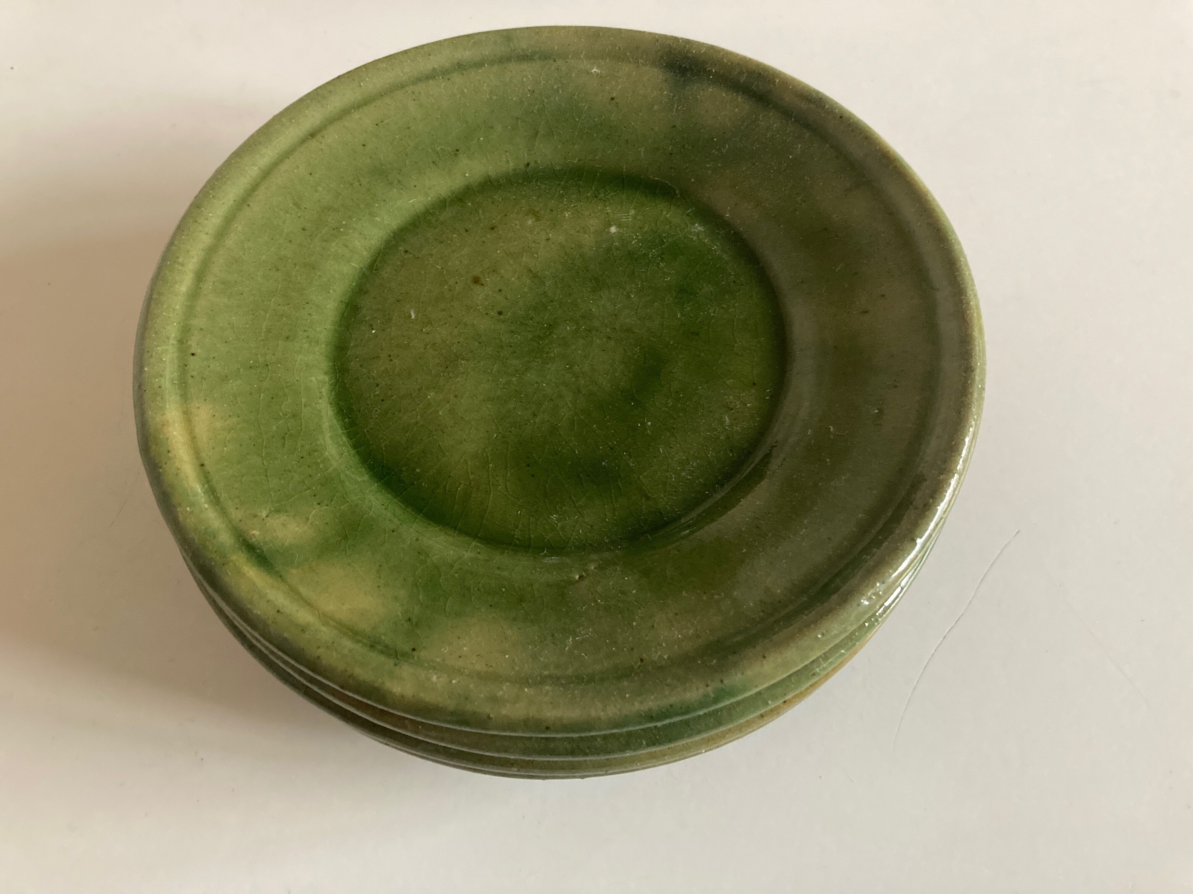 Set de 4 assiettes en terre vernissée verte de Biot 1960