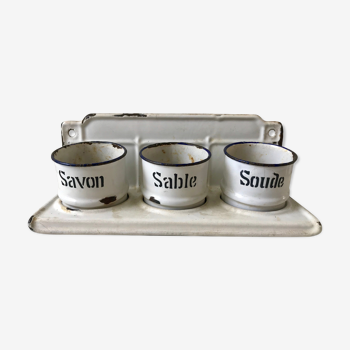 set of enamelled pots to fix (soda, soap, salt) early twentieth century