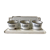 set of enamelled pots to fix (soda, soap, salt) early twentieth century