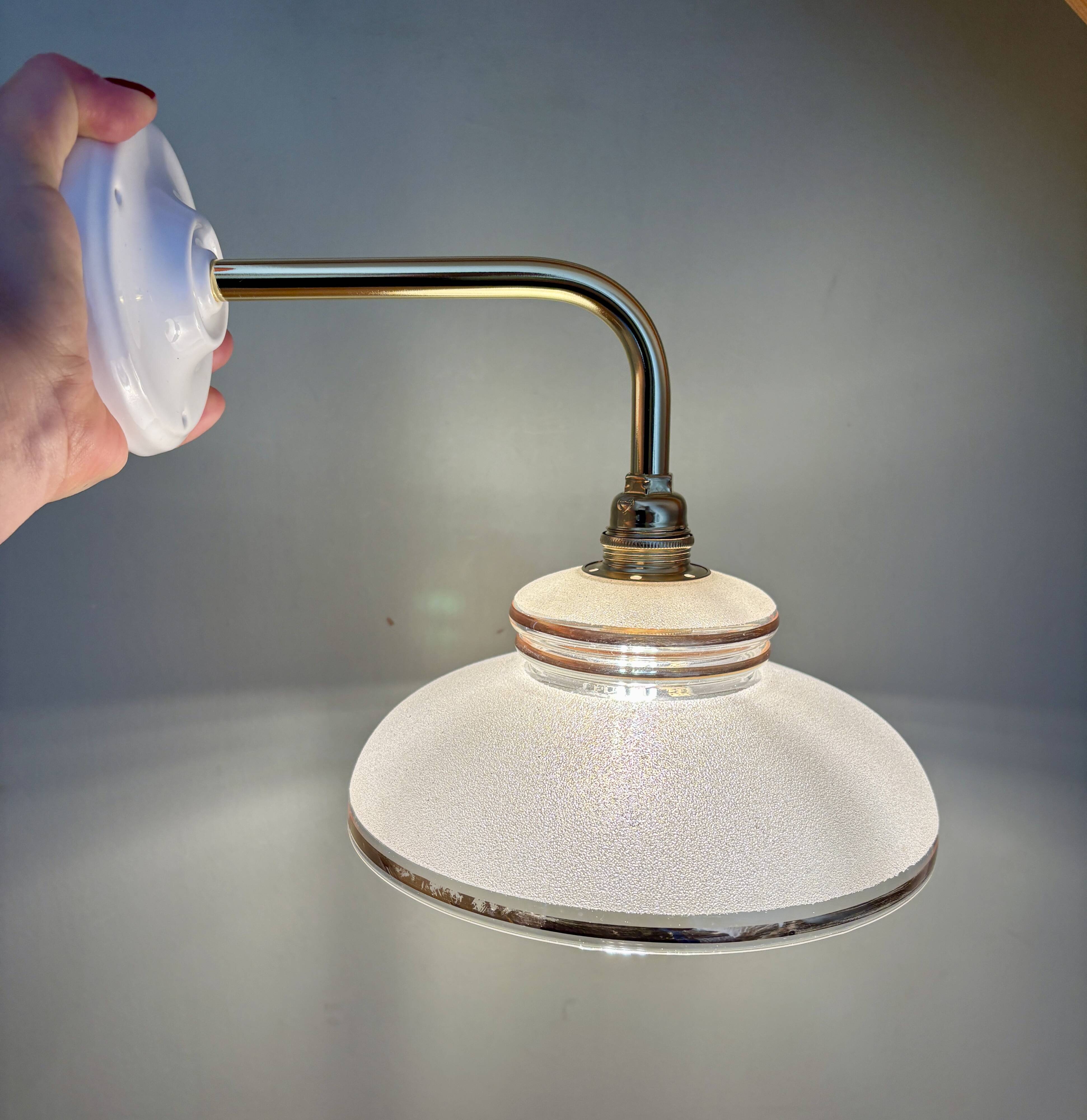 Vintage elbow wall lamp with white and gold granite glass shade