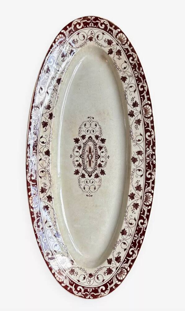 Oval dish and 6 flat plates Jules Vieillard - Bordeaux in iron earth