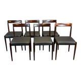 Ensemble de 6 chaises Lübke, en palissandre et simili cuir noir, années 1960.