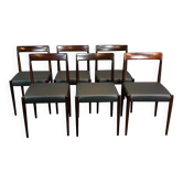 Ensemble de 6 chaises Lübke, en palissandre et simili cuir noir, années 1960.