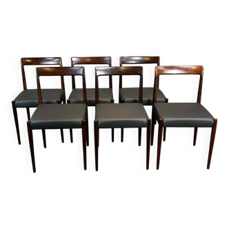Set of 6 Lübke chairs, rosewood and black faux leather, 1960s