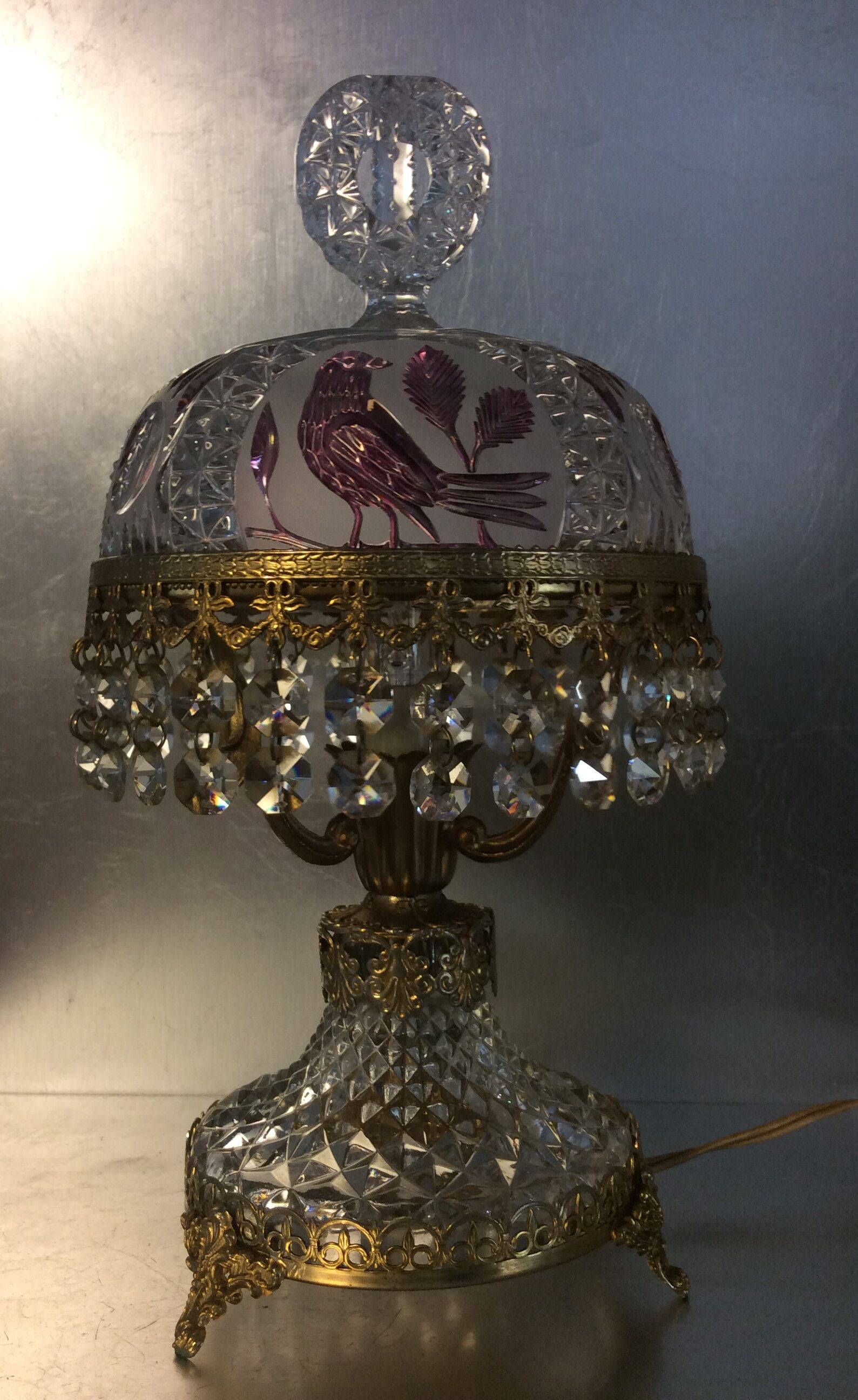 Lampe parisienne vintage à pampilles et cristal ciselé