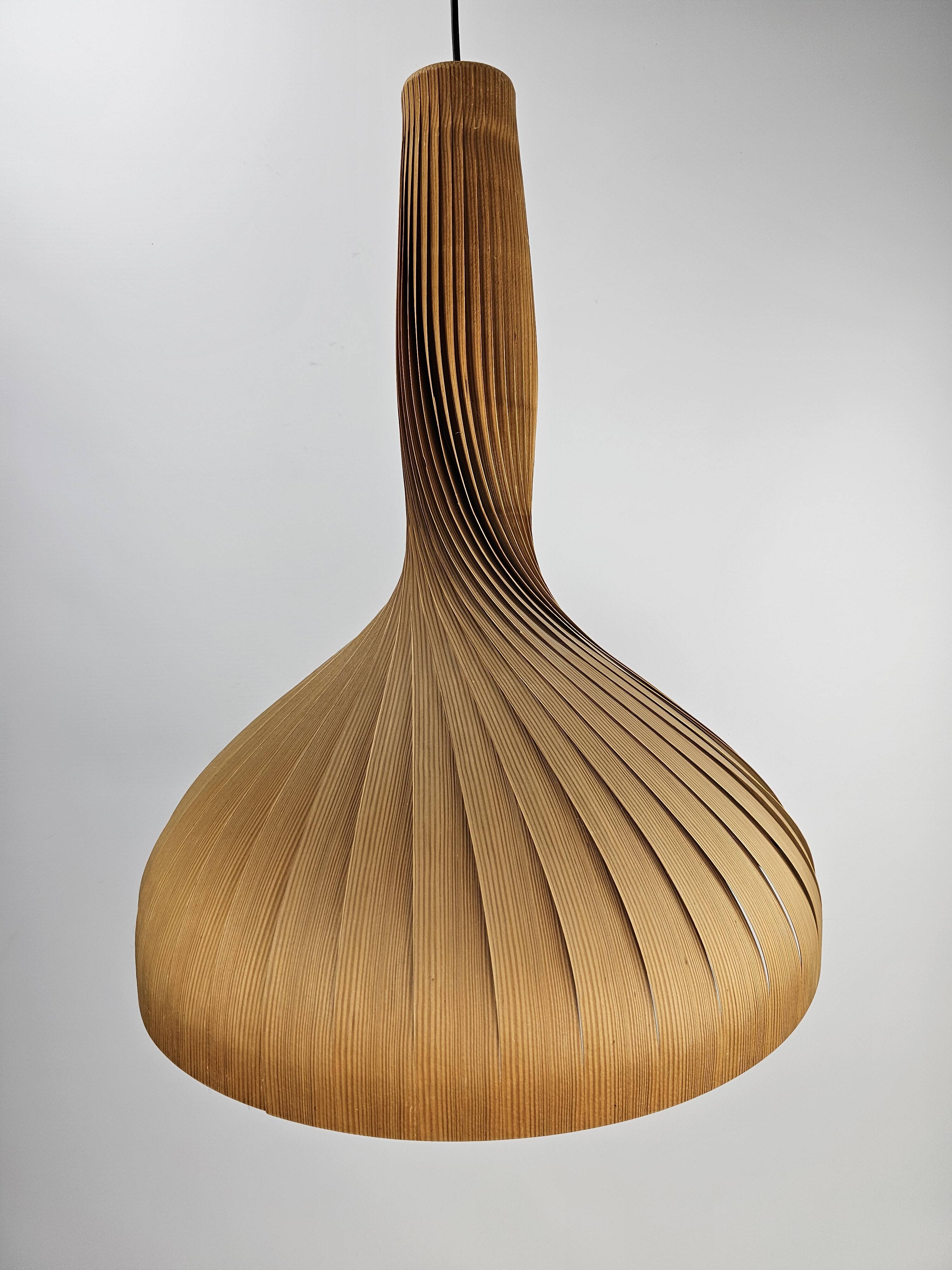 Large vintage hanging lamp veneer wood Hans Agne Jacobsson