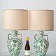 Spanish Revival Ceramic Table Lamp Pair from Granada, New Linen Lampshades