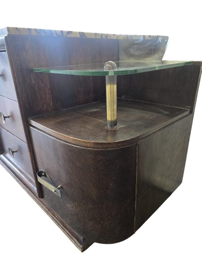 Vintage curved wooden sideboard / Art Deco wardrobe with mirror