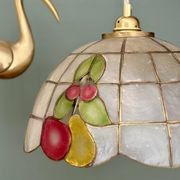 Vintage mother-of-pearl and brass pendant lampshade with fruit decorations