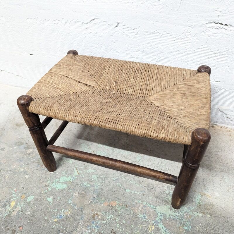 Wooden foot stool and straw