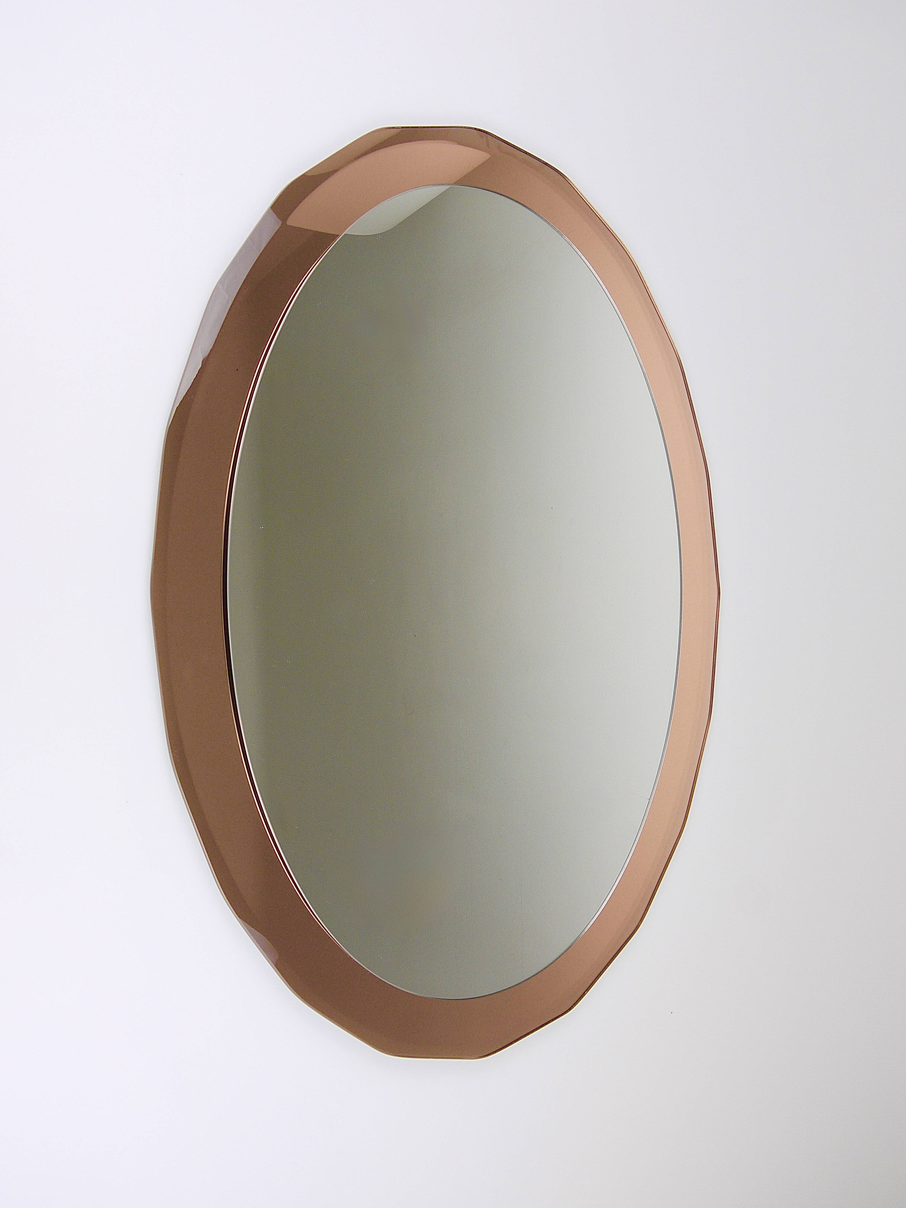 Cristal Arte Pink Oval Rosé Mid-Century Wall Mirror, Italy, 1960s
