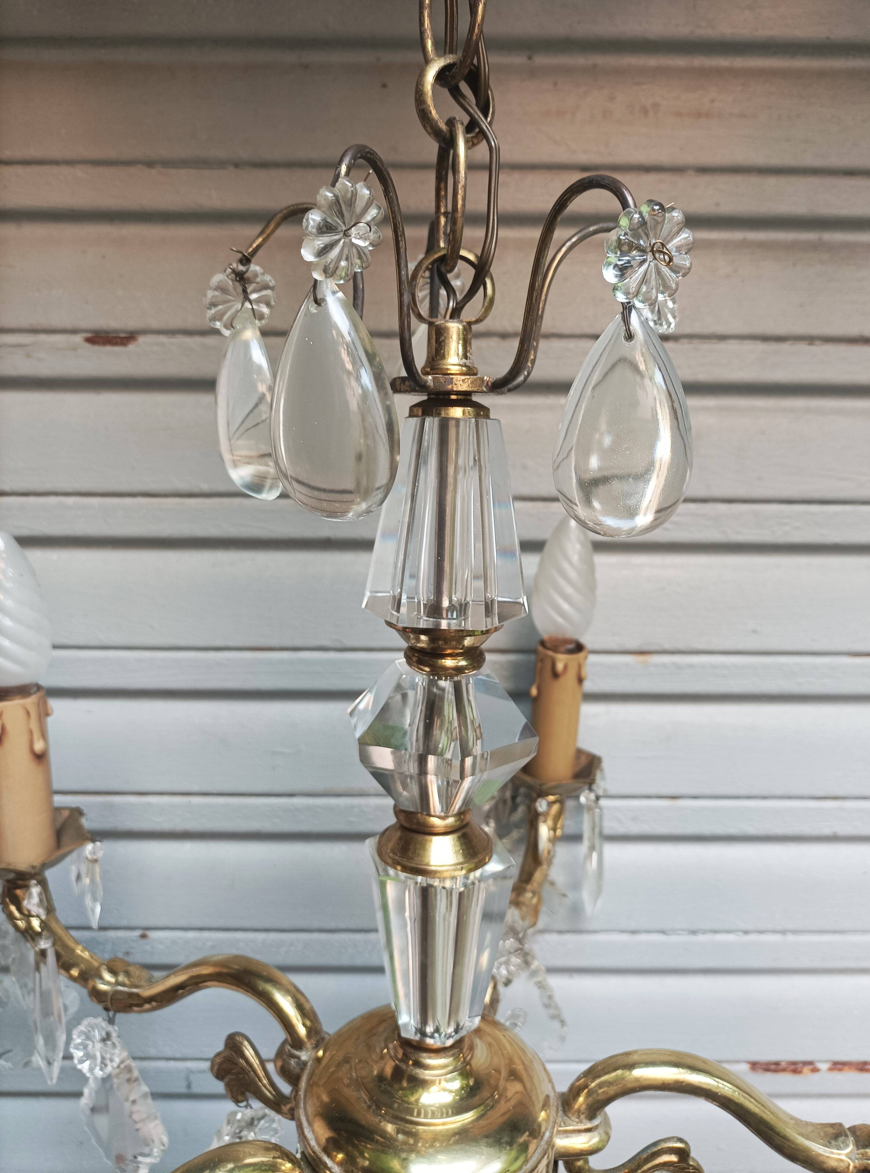 Exceptional bronze chandelier with crystal pendants in working order circa 1910