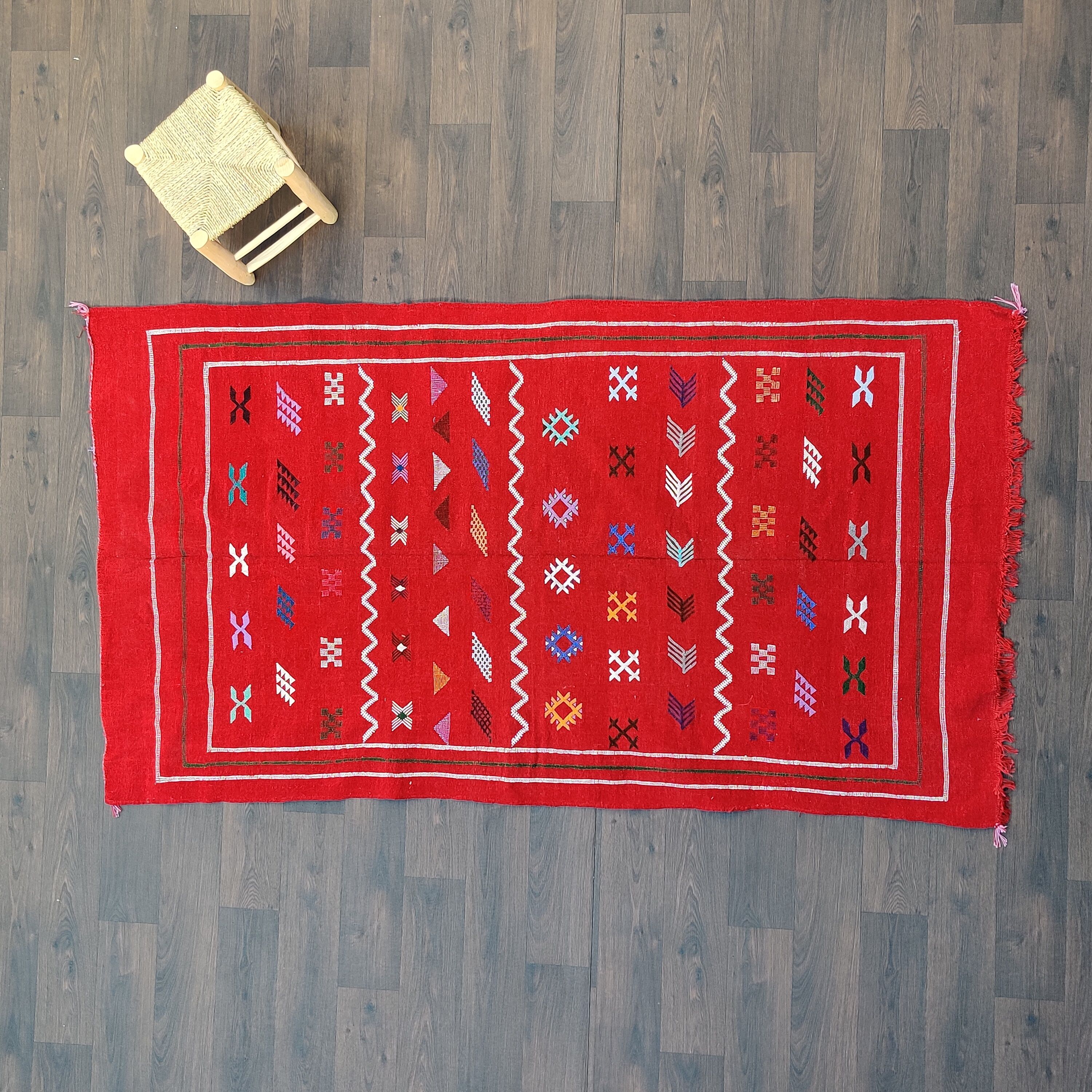 Moroccan berber carpet made ethnic red hand 132x240 cm