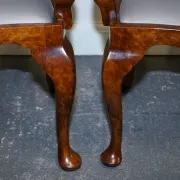 Art Deco Queen Anne Style Armchairs in Walnut Burl, 1920s, Set of 2