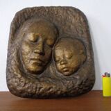 German bronze relief of mother with baby, 1940s.
