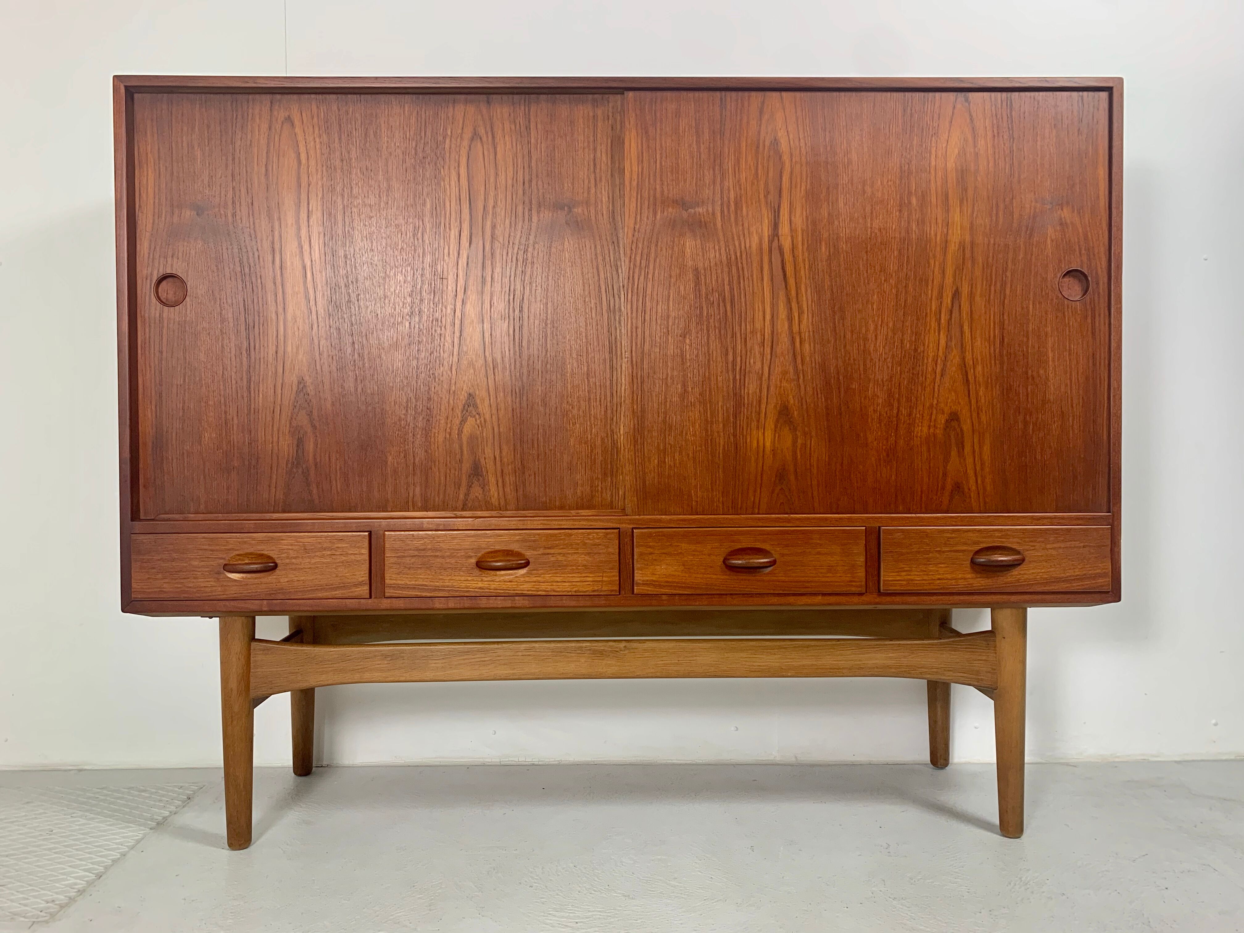 Danish midcentury teak credenza highboard by Ejvind A Johansson