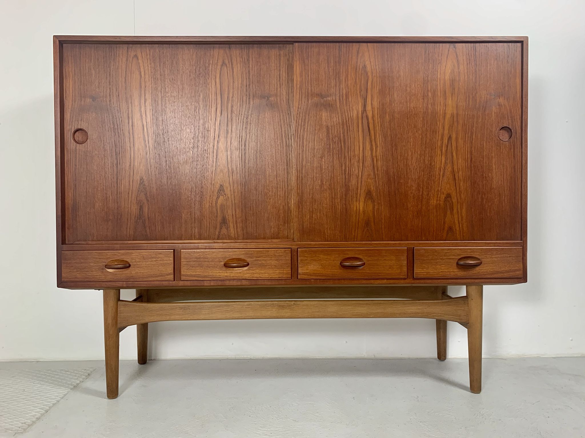 Danish midcentury teak credenza highboard by Ejvind A Johansson