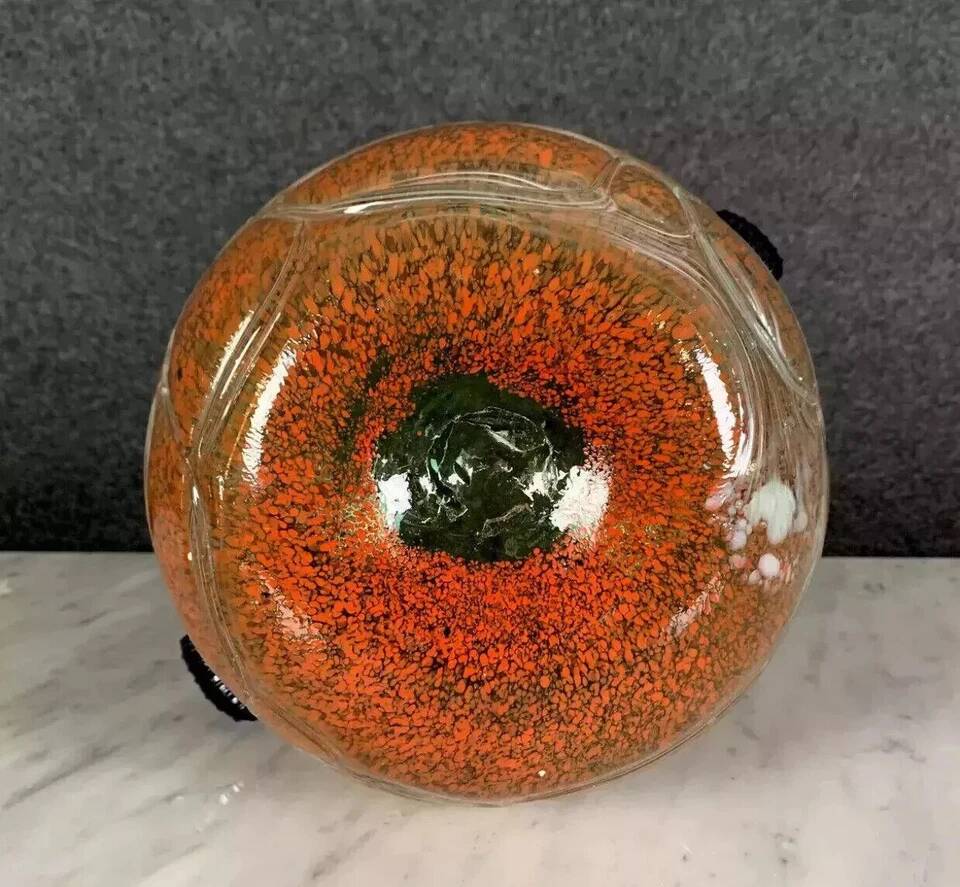 Blown glass ball vase with two handles in glass paste, Art Deco period