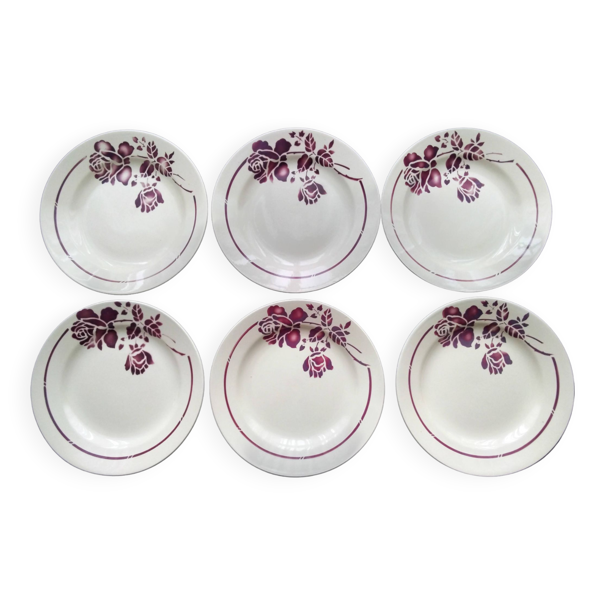 6 old earthenware dinner plates from saint amand