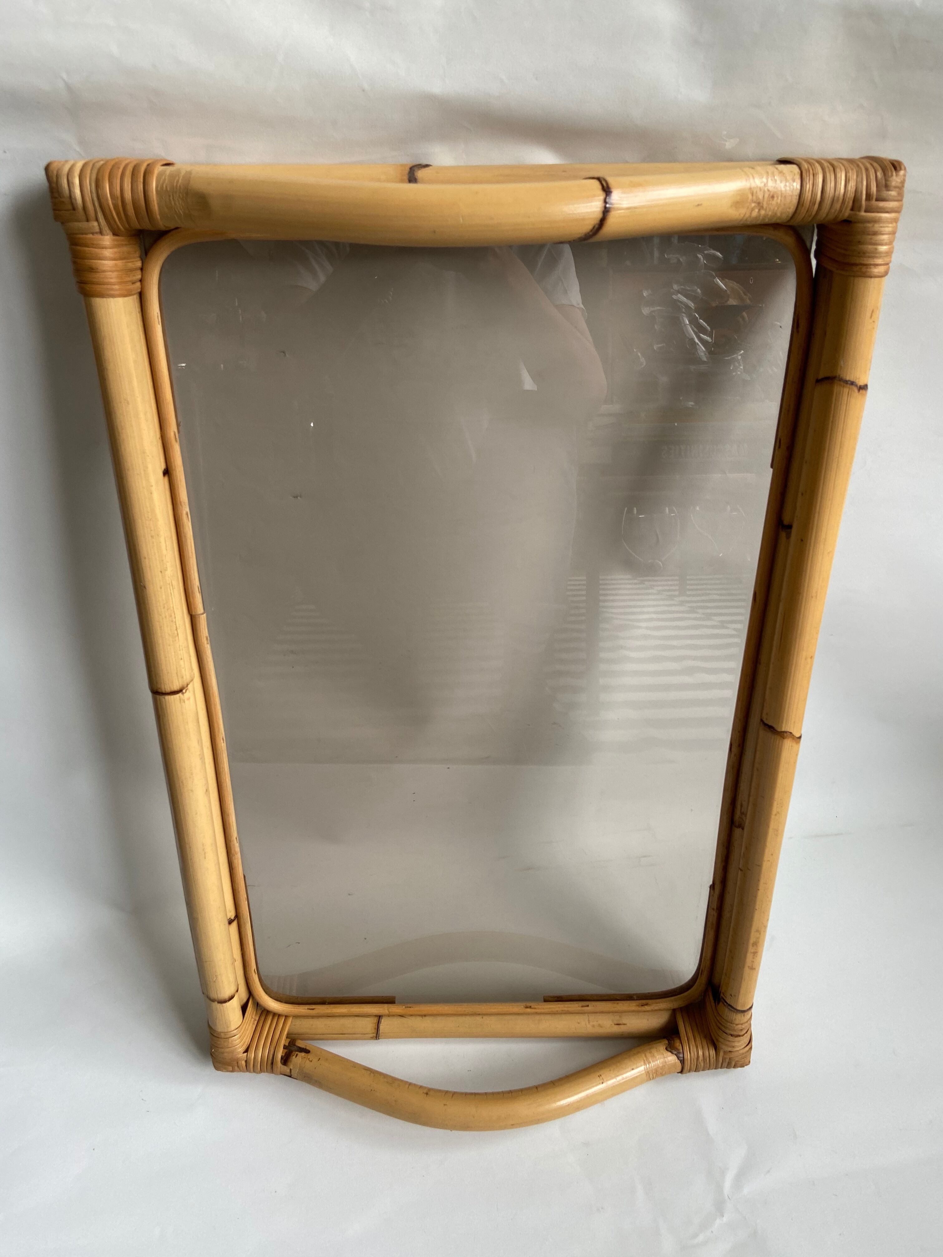 Rattan and glass tray