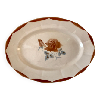 plat oval Digoin Sarreguemines fleurs roses années 30-40