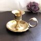 Hand candle holder called "Cave Rat" vintage golden brass