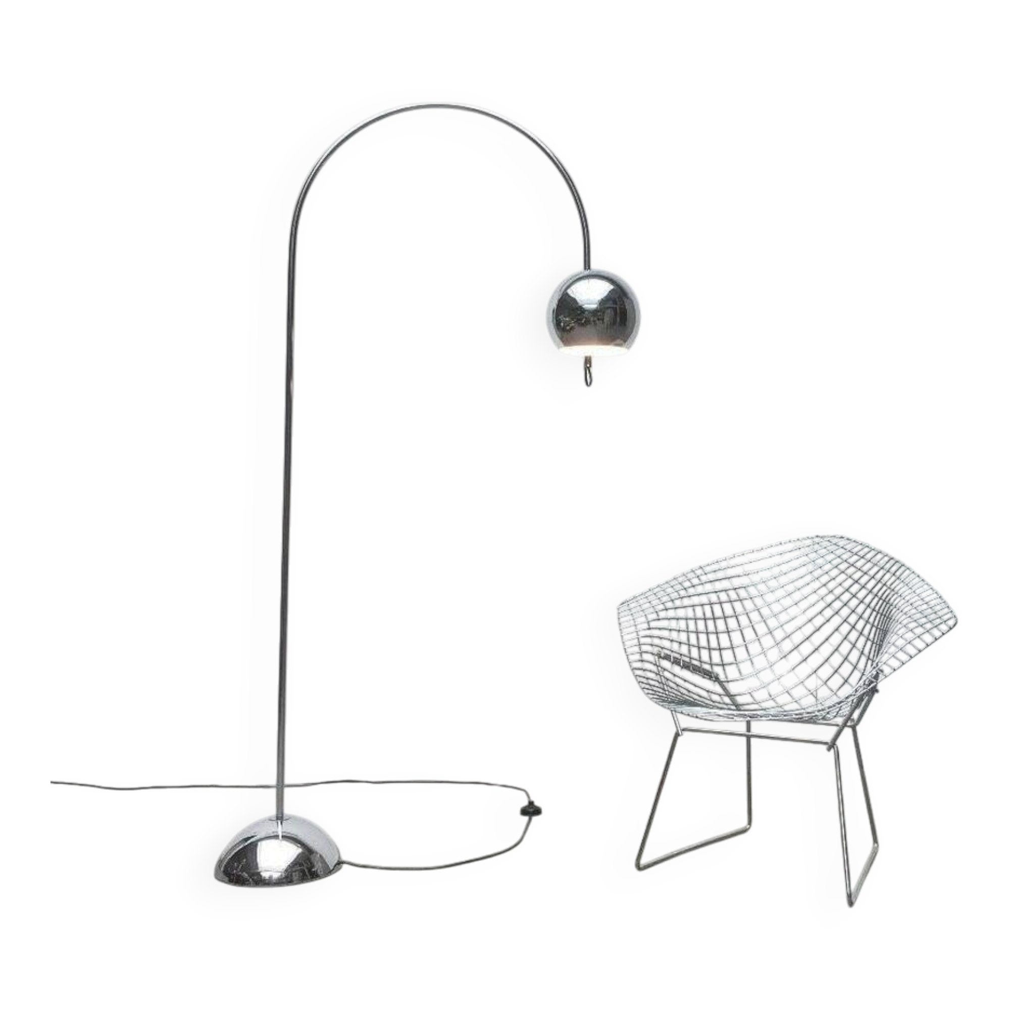Chrome metal arc floor lamp Space Age mid-century by Cosack, 1960s