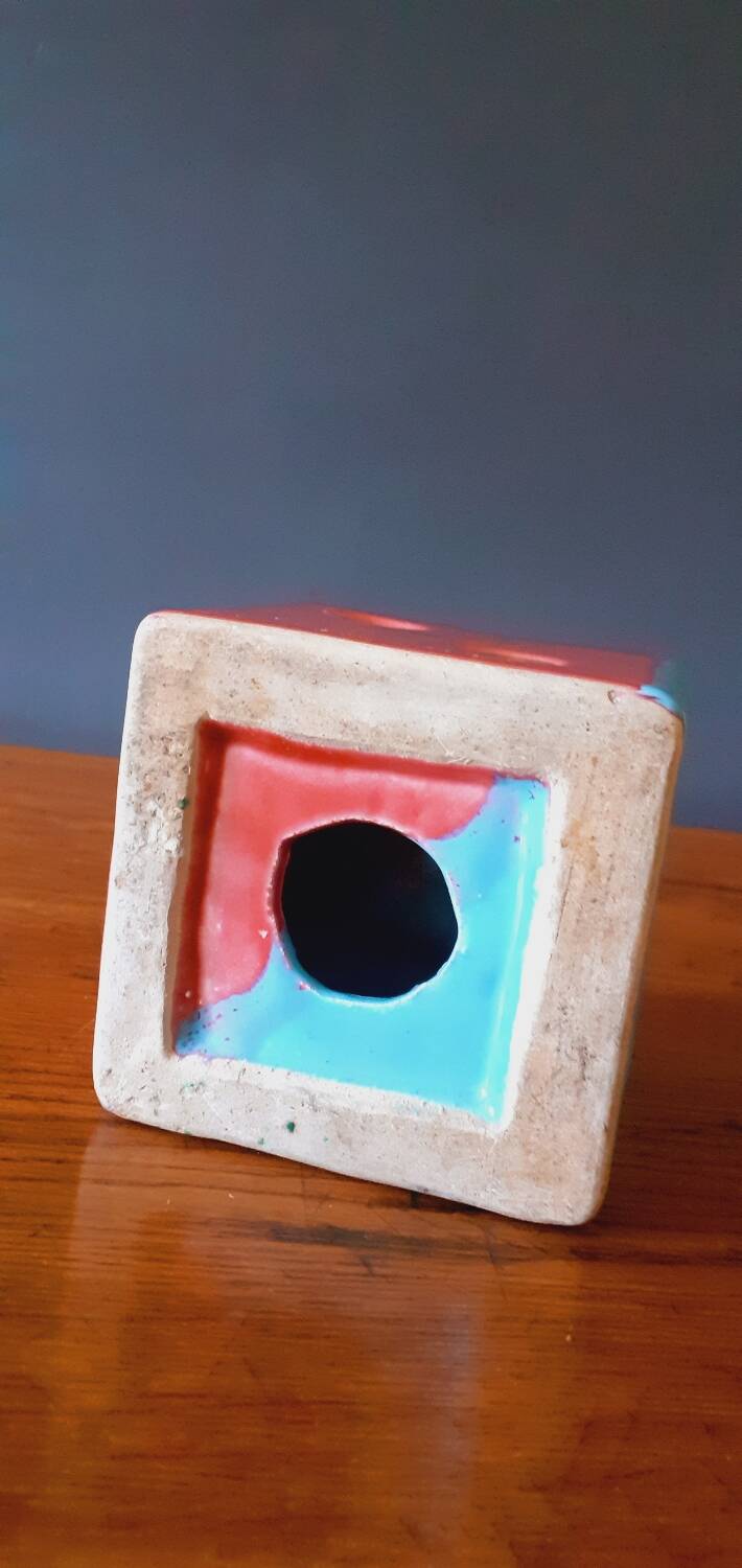 Dice-shaped ashtray in Vallauris ceramic from the 50s