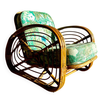 Chaise longue en rotin et bambou du milieu du siècle