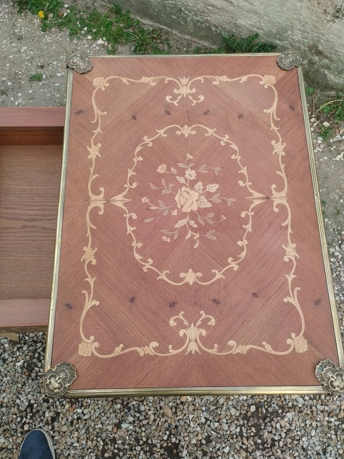 Antique game table in Louis XVI style with marquetry.