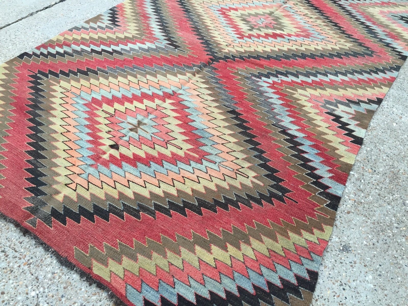 Vintage Turkish Kilim Kelim Rug 338x168 cm shabby chic wool, country home, boho