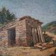 peinture de paysage à l'huile sur carton, cadre ancien du début des années