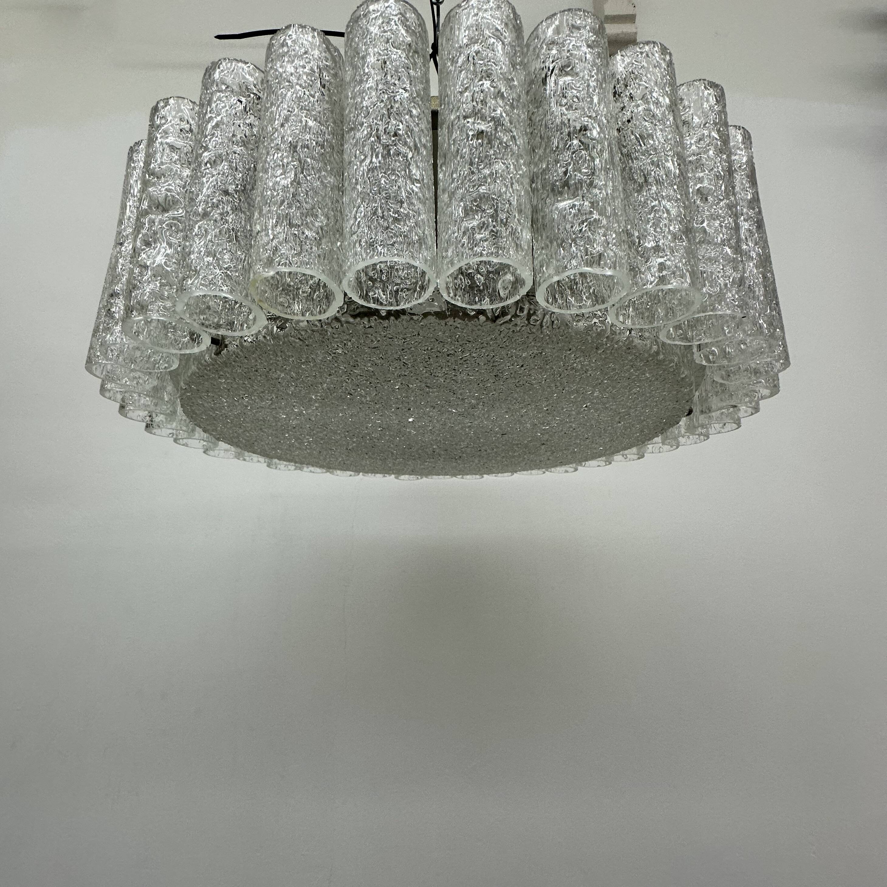Glass Tubes Chandelier Flush mount from Doria Leuchten, 1960s