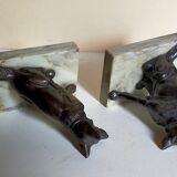 Pair of Art Deco bookends to signed wolf dogs