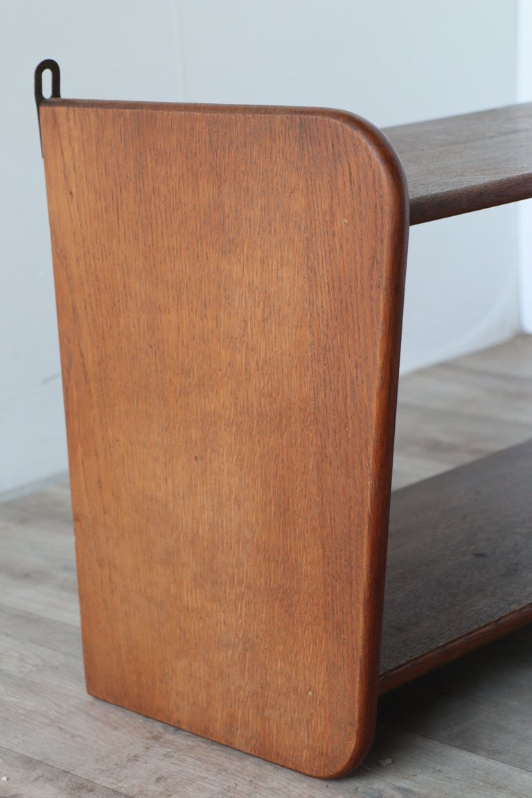 Vintage solid oak wall shelf, 1950