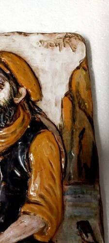 Painted and Glazed Terracotta Relief - Unique Work by Roberto Pucci - 1950s