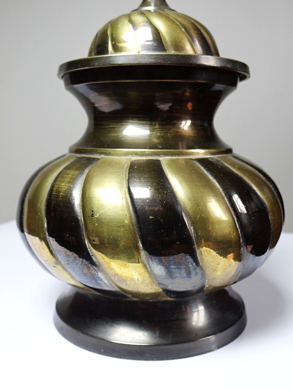Twisted brass covered pot, vintage Indian craftsmanship from the 60s-80s.