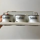 set of enamelled pots to fix (soda, soap, salt) early twentieth century