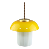Suspension en verre jaune et champignon en laiton