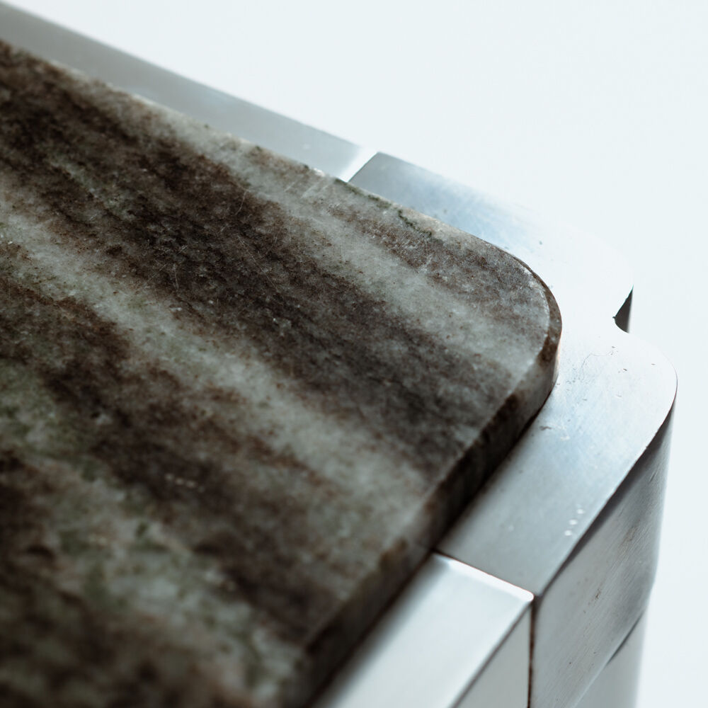 Kho liang ie dining table in aluminium and green marble, dutch, 1970s