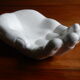 Large empty hand-shaped pocket / Vintage 70s white ceramic