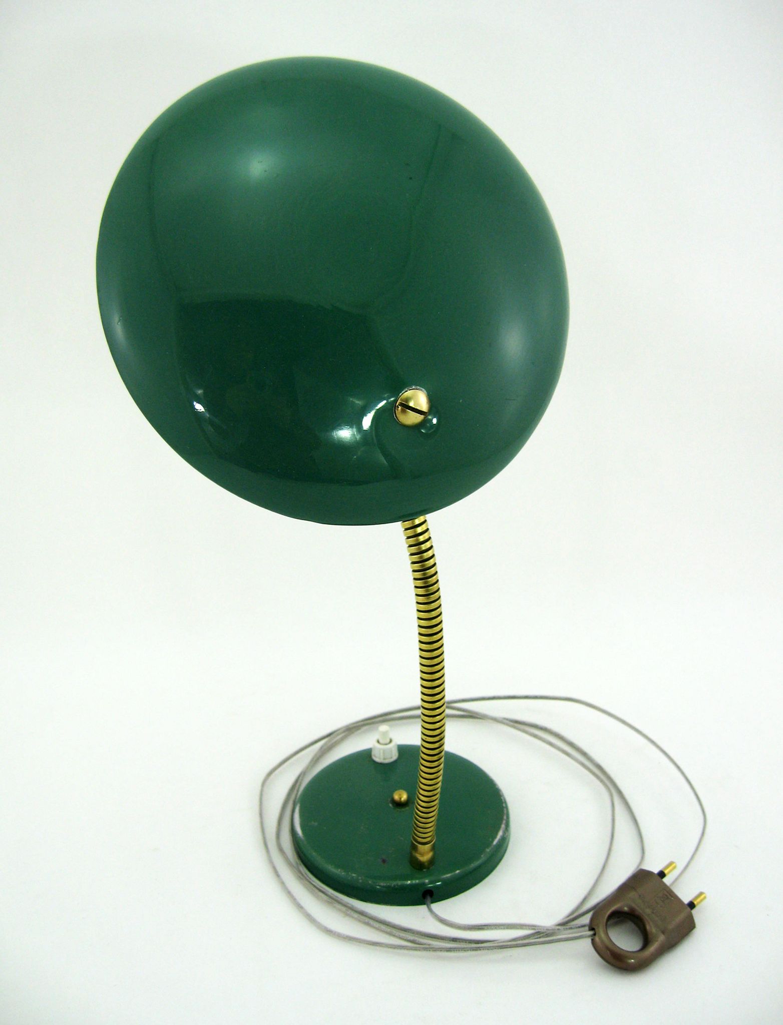 UFO desk lamp in green lacquered metal and brass