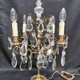 Pair of large electrified girandole candlesticks with crystal tassels