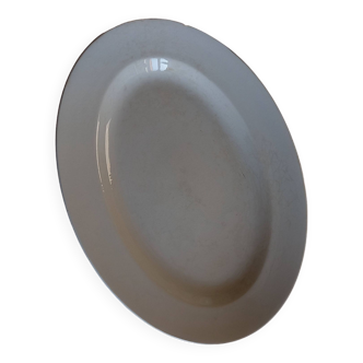 Plat ovale ancien terre de fer, grand plat de service en porcelaine opaque de Lunéville XIXe siècle.