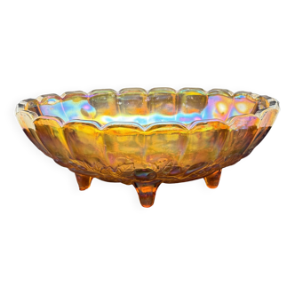 Large tinted glass bowl with fruit pattern