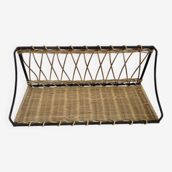 Iron and rattan shelf by Raoul Guys 1950