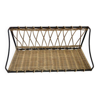 Iron and rattan shelf by Raoul Guys 1950