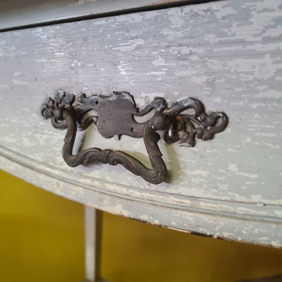 French art nouveau wooden side table with drawer from around 1900.